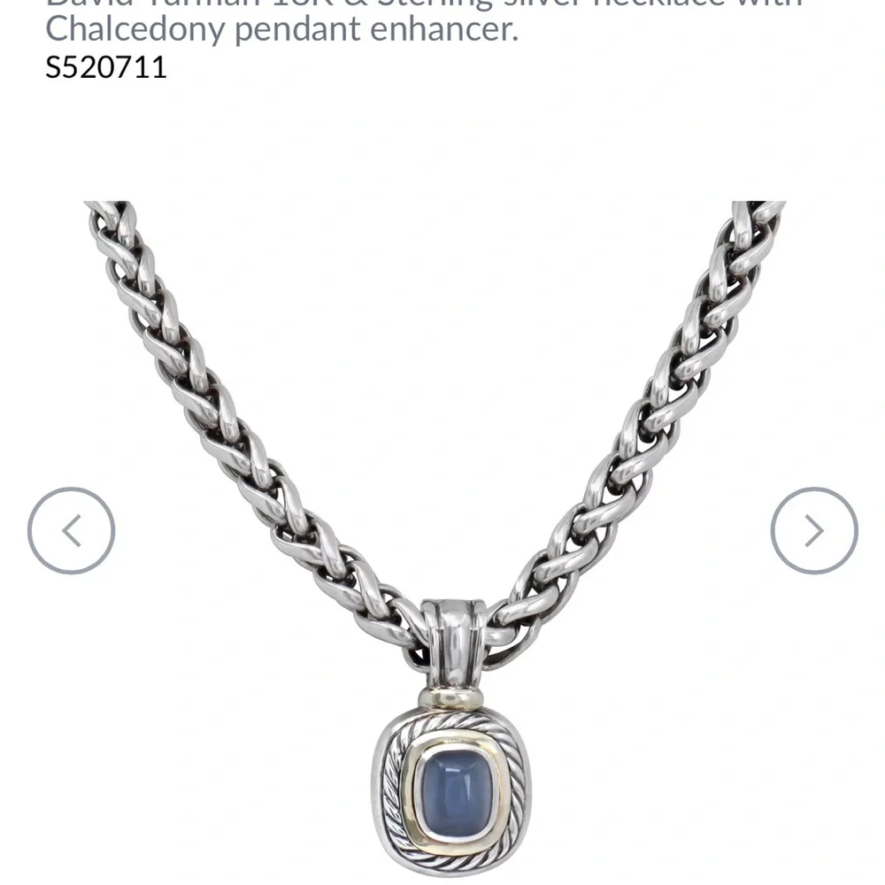 David Yurman 18K & Sterling silver necklace with Chalcedony pendant enhancer. - Picture 5 of 5